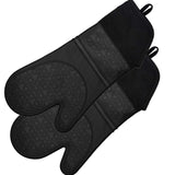Long Professional Silicone Oven Mitt, Oven Mitts with Quilted Liner, Heat Resistant Pot Holders, Flexible Oven Gloves, Red, 1 Pair, 14.7 Inch - Black