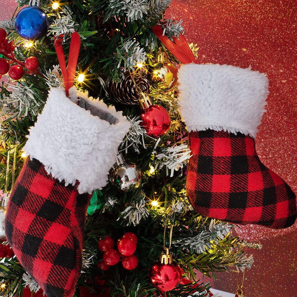 5” Red Black Buffalo Plaid Stockings, 12 pack