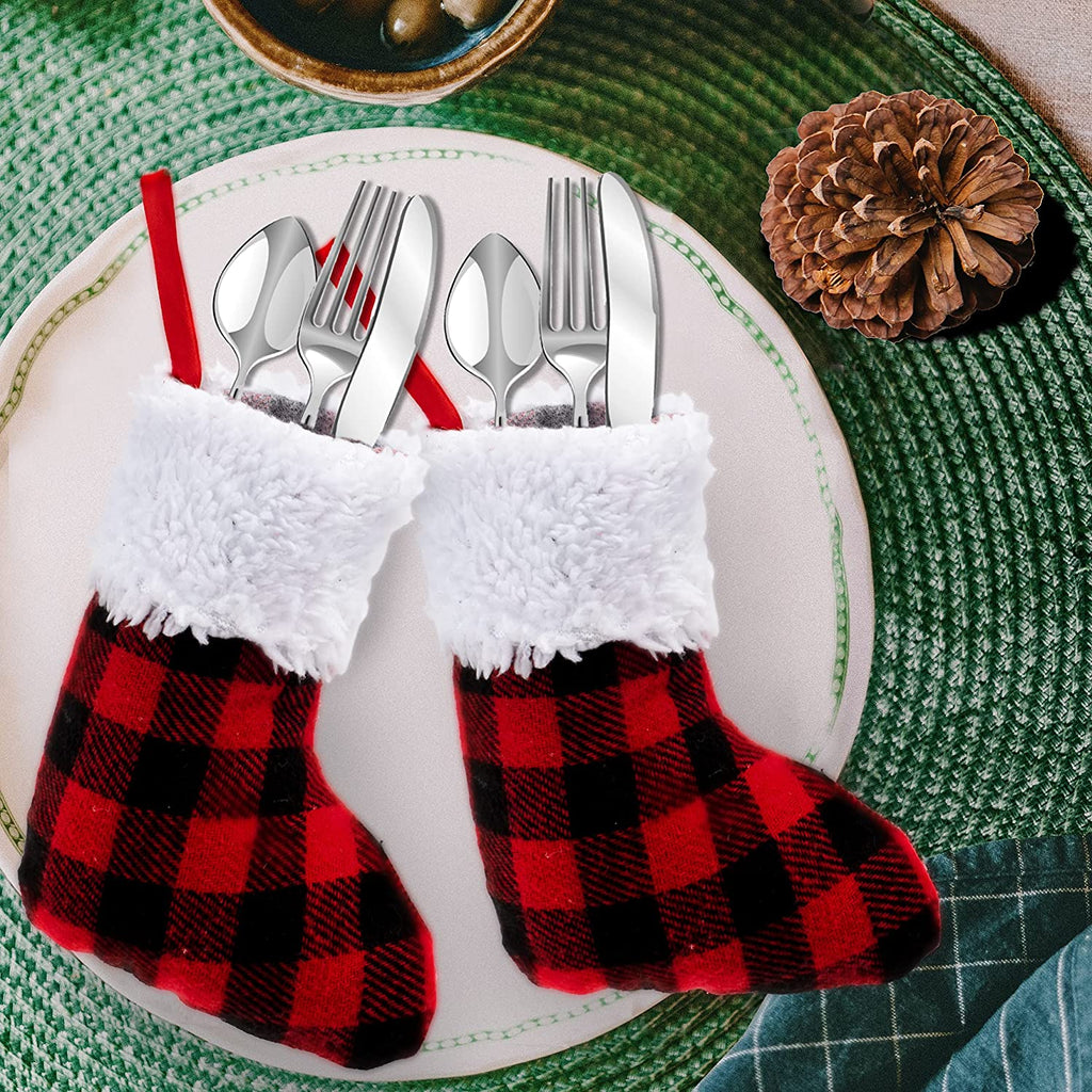 5” Red Black Buffalo Plaid Stockings, 12 pack