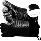 Professional Oven Mitts, Heat Resistant Silicone Oven Gloves , Long Sleeve Waterproof, Fireproof, Food Grade Kitchen Cooking Gloves Barbeque Gloves Great for Kitchen & Outdoor-Black