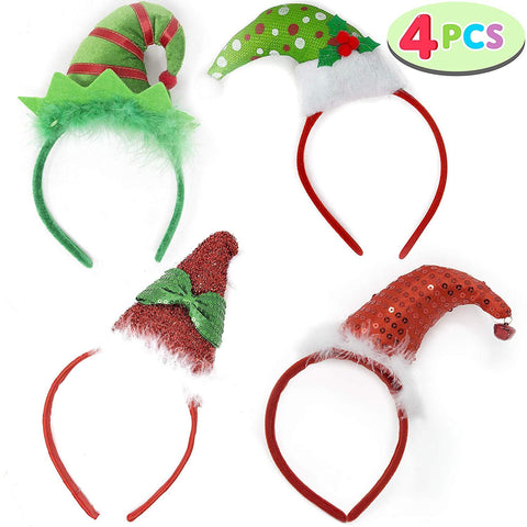 Christmas Headbands With 3d Hat Designs, 4 Pcs