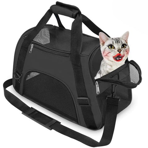 Soft Pet Carrier Airline Approved Soft Sided Pet Travel Carrying Handbag Under Seat Compatibility, Perfect for Cats and Small Dogs Breathable 4-Windows Design (Black)