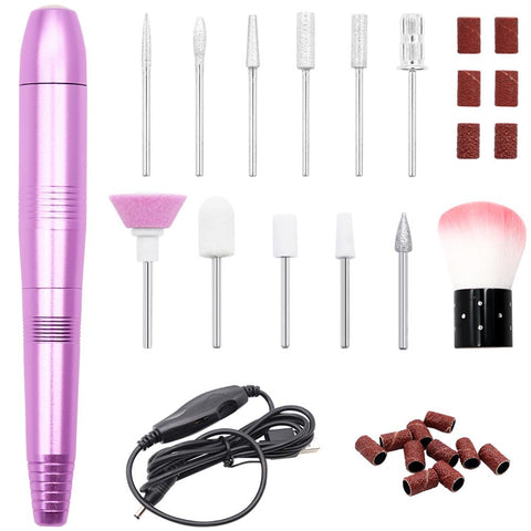 Pro Portable Electric Nail Drill, Compact Efile Electrical Professional Nail File Kit for Acrylic, Gel Nails, Manicure Pedicure Polishing Shape Tools Design for Home Salon Use, Purple