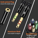 Headphone Splitter for Computer 3.5mm Female to 2 Dual 3.5mm Male Headphone Mic Audio Y Splitter Cable Smartphone Headset to PC Adapter Black