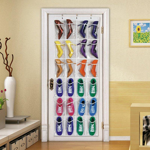 Door Shoe Bag Hanging Organizer-12 Pair-24 Oversized Pockets, Clear