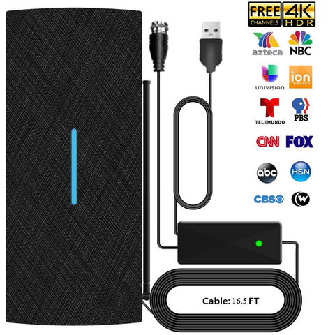 TV Antenna – 2021 HDTV Antenna Support 4K 1080P, 90-150 Miles Range Digital Antenna for HDTV, VHF UHF Freeview Channels Antenna with Amplifier Signal Booster – 16.5 FT Premium Coaxial Cable