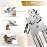 Can Opener, Kitchen Stainless Steel Heavy Duty Can Opener Manual Smooth Edge Durable Food Safe Cut Tool 3-in-1 Tin Beer Jar Bottle Opener Hand Grip