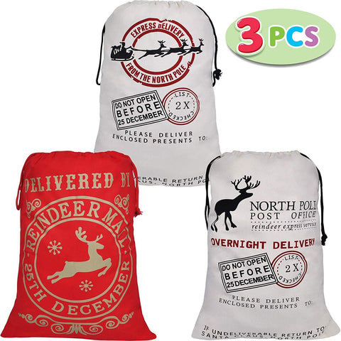 26" Santa Sacks Canvas Bags, 3 Pack