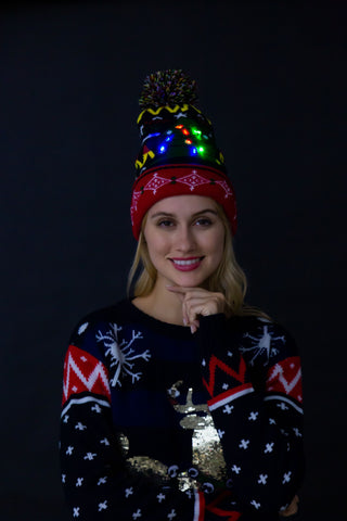 Christmas Light Up Knitted Beanie Cap