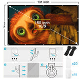 Projector Screen 150 inch, 4K Movie Projector Screen 16:9 HD Foldable and Portable Anti-Crease Indoor Outdoor Projection Double Sided Video Projector Screen for Home, Party, Office, Classroom