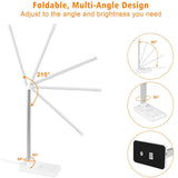 LED Desk Lamp Table Lamp Reading Lamp with USB Port 5 Lighting Modes 5 Brightness Levels, Sensitive Control, 30/60 min Auto Timer, Eye-Caring Office Lamp,Folding LED Desk Lamp (Silver)