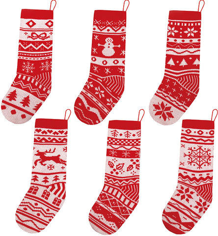 Christmas Knit Stocking Decorations, 6 Pcs