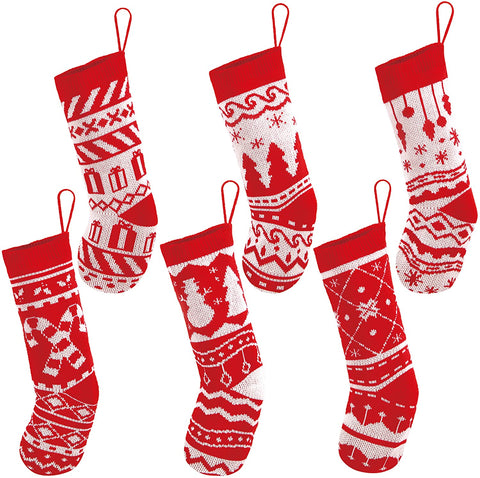 Christmas Knit Stocking Decorations, 6 Pack