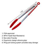 Premium Stainless Steel Locking Kitchen Tongs with Silicon Tips-for Cooking, Serving, Grill, BBQ & Salad \xef\xbc\x88Red)