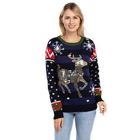 Women’s Cute Shining Reindeer Ugly Christmas Sweater