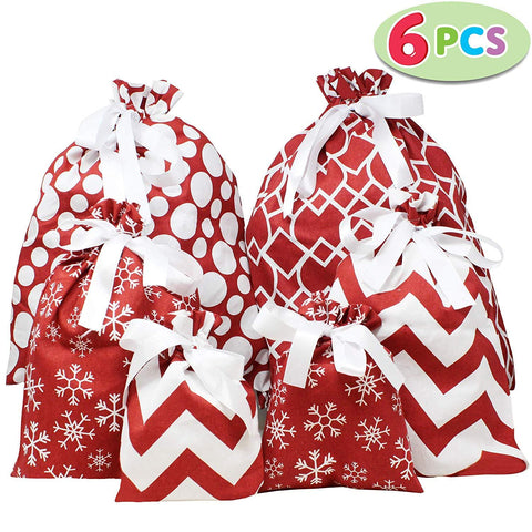 Red Fabric Gift Bag In 3 Sizes, 6 Pack