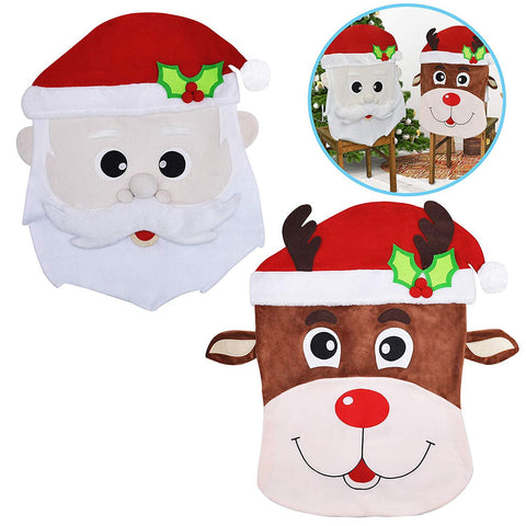 Santa And Reindeer Dining Chair Slip Covers