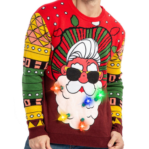Santa Ugly Sweater with Light Bulbs