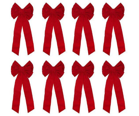 16" Pack Red Velvet Bows, 8 Pcs