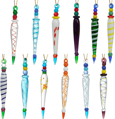 Glass Icicle Ornaments, 12 Pcs