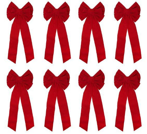 26" Pack Red Velvet Bows, 8 Pcs