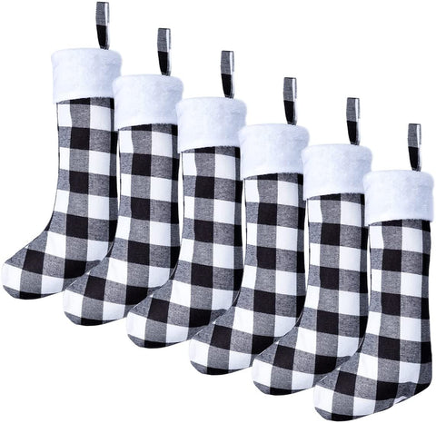 18” White Black Stockings, 6 Pack