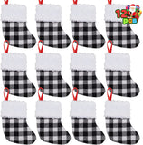 5” White Black Buffalo Plaid Stockings, 12 Pack