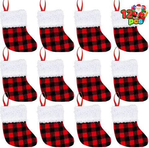 5” Red Black Buffalo Plaid Stockings, 12 pack