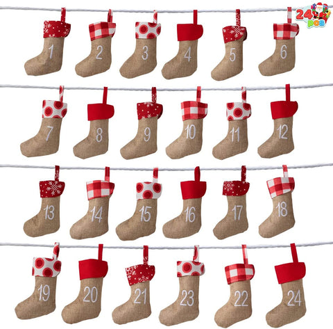 2021 Advent Calendar Linen Socks Garland, 24 Pcs