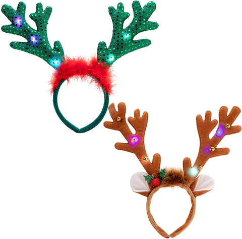 Light Up Reindeer Headband (Green), 2 Pcs