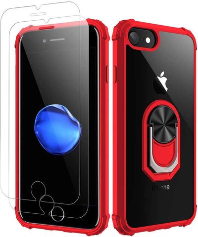 Amuoc iPhone 7| iPhone 8 Case, [ Military Grade ] with [ Glass Screen Protector] 15ft. Drop Tested Protective Case | Kickstand | Compatible with Apple iPhone 8/ iPhone 7 -Red, Red-8/7/6