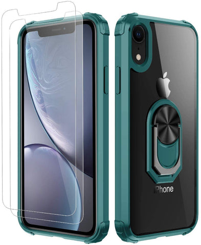 iPhone XR Case,[ Military Grade ] with [ Glass Screen Protector] 15ft. Drop Tested Protective Case | Kickstand | Compatible with Apple iPhone XR Case -Dark Green