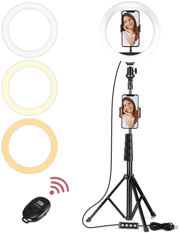 Selfie Ring Light, 10 Inch Selfie Lights 120 LED Bulbs with Stand 18 to 63 Inch Cell Phone Holder for Live Stream/Makeup/YouTube Video/Photography, Compatible for iPhone Android(Upgraded)