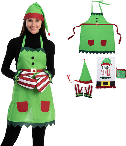 6 Piece Elf Christmas Kitchen Linens Accessories Set