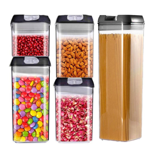 Food Storage Containers, 5 Pieces Plastic Cereal Containers with Lock Lids, BPA Free Kitchen Pantry Organization Containers Great for Flour, Cereal & Sugar - Include Labels and Marker