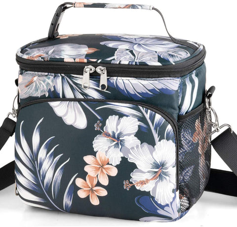 NIUTA Lunch Bag for Women, Men, Leakproof Thermal Reusable Lunch Box for Adult & Kids, Lunch Cooler Tote with Shoulder Strap for Office Work (Hibiscus)