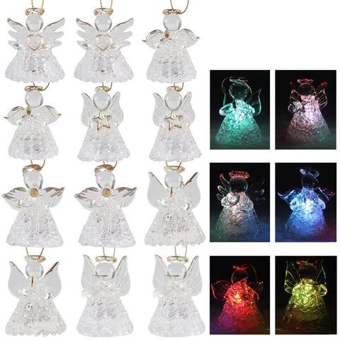 Spun Glass Angel Ornaments With Led Lights, 12-piece Set