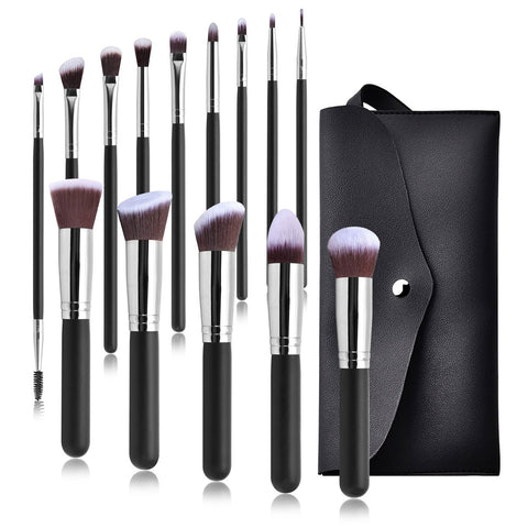 Makeup Brushes 14 Pieces Makeup Brush Set Premium Synthetic Foundation Brush Blending Face Powder Blush Concealers Eye Shadows Make Up Brushes Kit(Silver)