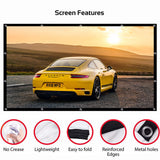 Projector Screen 150 inch, 4K Movie Projector Screen 16:9 HD Foldable and Portable Anti-Crease Indoor Outdoor Projection Double Sided Video Projector Screen for Home, Party, Office, Classroom
