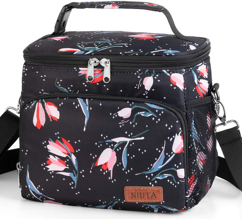 NIUTA Lunch Bag for Women, Men, Leakproof Thermal Reusable Lunch Box for Adult & Kids, Lunch Cooler Tote with Shoulder Strap for Office Work (Tulip)