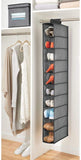 Soft Fabric Closet Organizer - Holds Shoes, Handbags, Clutches, Accessories - 10 Shelf Over Rod Hanging Storage Unit - Textured Print- Gray
