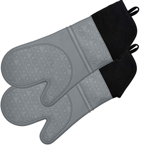 Long Professional Silicone Oven Mitt, Oven Mitts with Quilted Liner, Heat Resistant Pot Holders, Flexible Oven Gloves, Red, 1 Pair, 14.7 Inch - Grey
