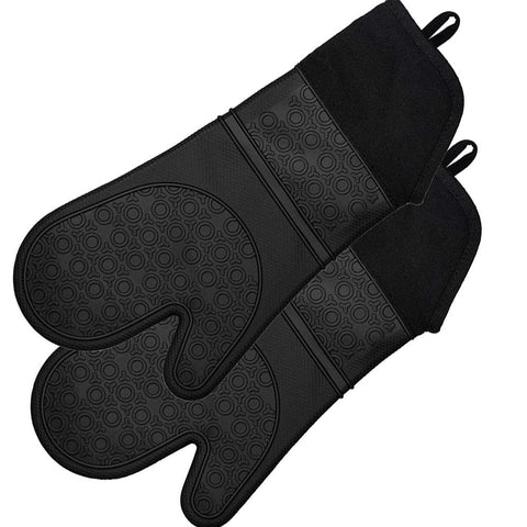 Long Professional Silicone Oven Mitt, Oven Mitts with Quilted Liner, Heat Resistant Pot Holders, Flexible Oven Gloves, Red, 1 Pair, 14.7 Inch - Black