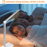 LED Desk Lamp Table Lamp Reading Lamp with USB Port 5 Lighting Modes 5 Brightness Levels, Sensitive Control, 30/60 min Auto Timer, Eye-Caring Office Lamp,Folding LED Desk Lamp (Silver)