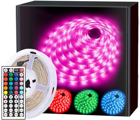 Strip Lights 16.4ft, RGB Color Changing LED Lights for Home, Kitchen, Room, Bedroom, Dorm Room, Bar, with IR Remote Control, 5050 LEDs, DIY Mode