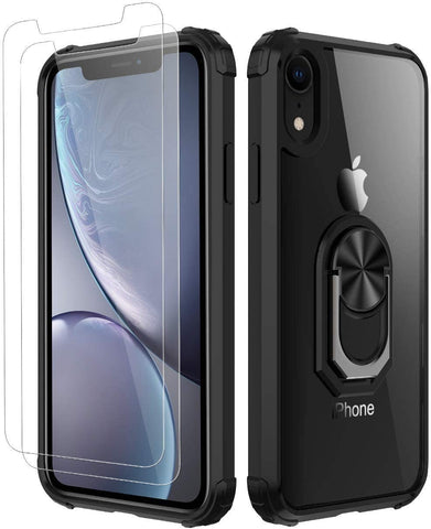 Amuoc iPhone XR Case,[ Military Grade ] with [ Glass Screen Protector] 15ft. Drop Tested Protective Case | Kickstand | Compatible with Apple iPhone XR Case -Black