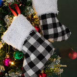 5” White Black Buffalo Plaid Stockings, 12 Pack