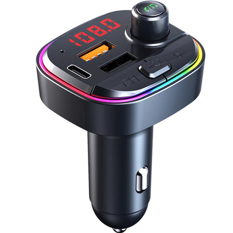 Bluetooth 5.0 FM Transmitter for Car,QC3.0&Type-C PD 18W Wireless Bluetooth Car Adapter/ Car Kit/ Music Player with 7 Colors LED Backlit,3 USB Ports Char-ger,Support U Disk