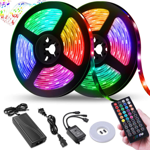 Strip Lights 32.8ft, RGB Color Changing LED Lights for Home, Kitchen, Room, Bedroom, Dorm Room, Bar, with IR Remote Control, 5050 LEDs, DIY Mode