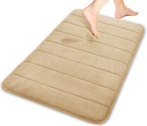 Niuta Memory Foam Bath Mat 17" X 24" Floor Rugs Super Non-Slip Rapid Water Absorption Soft and Comfortable Easier to Dry Machine Wash Bathroom Mat, Beige